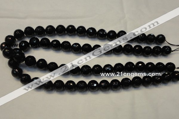 CTO110 15.5 inches 12mm faceted round natural black tourmaline beads