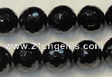 CTO111 15.5 inches 14mm faceted round natural black tourmaline beads