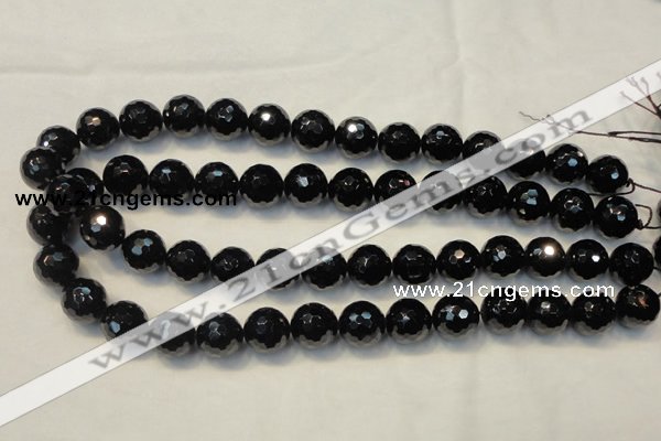 CTO111 15.5 inches 14mm faceted round natural black tourmaline beads