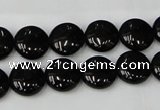 CTO128 15.5 inches 12mm flat round black tourmaline beads