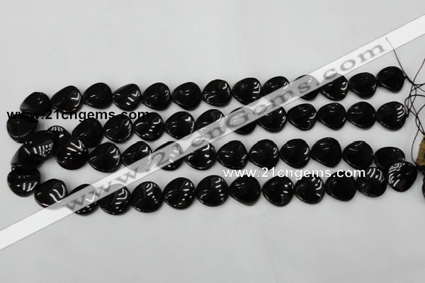 CTO129 15.5 inches 16mm twisted coin black tourmaline beads