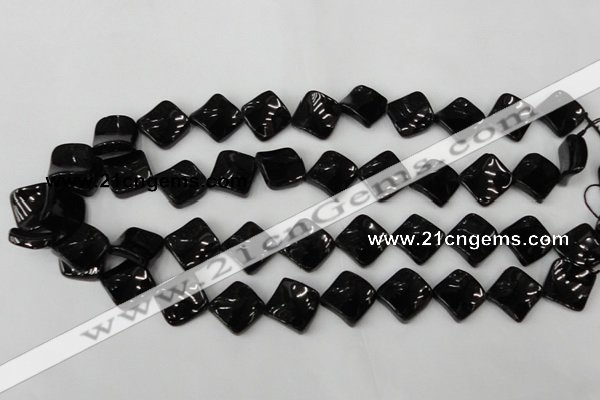 CTO130 15.5 inches 15*15mm twisted diamond black tourmaline beads