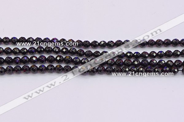 CTO135 15.5 inches 4mm faceted round black tourmaline beads