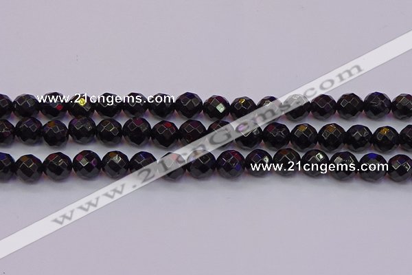 CTO138 15.5 inches 10mm faceted round black tourmaline beads