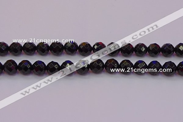 CTO139 15.5 inches 12mm faceted round black tourmaline beads