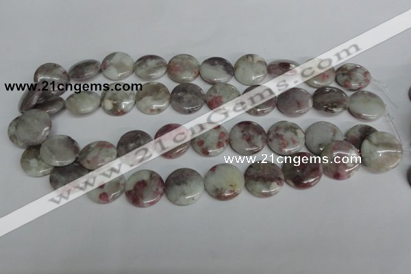 CTO235 15.5 inches 20mm flat round pink tourmaline gemstone beads