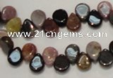 CTO38 15.5 inches 7*10mm flat teardrop natural tourmaline beads