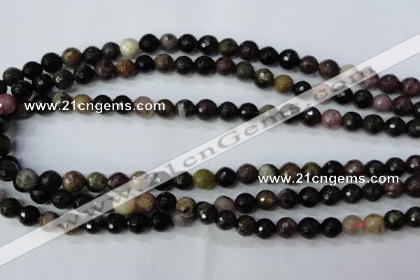 CTO462 15.5 inches 7mm faceted round natural tourmaline gemstone beads