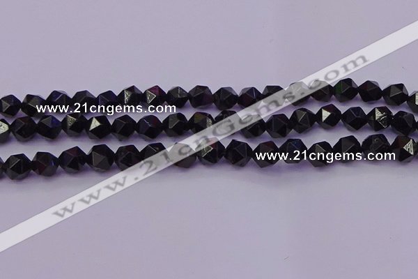 CTO646 15.5 inches 8mm faceted nuggets black tourmaline beads