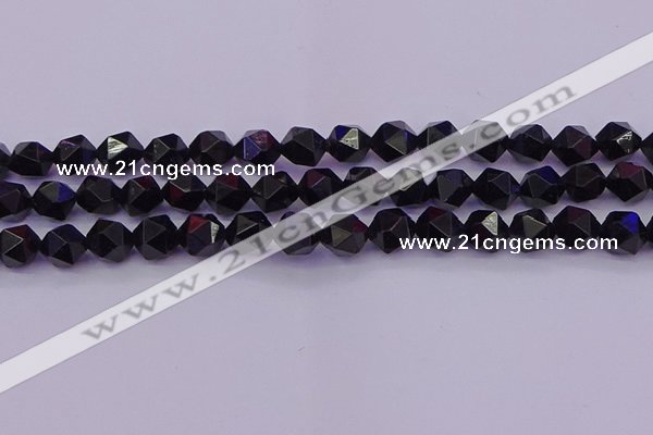 CTO647 15.5 inches 10mm faceted nuggets black tourmaline beads
