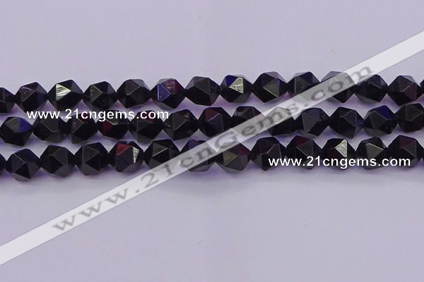 CTO648 15.5 inches 12mm faceted nuggets black tourmaline beads