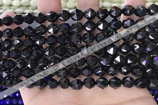 CTO717 15.5 inches 8mm faceted nuggets black tourmaline beads