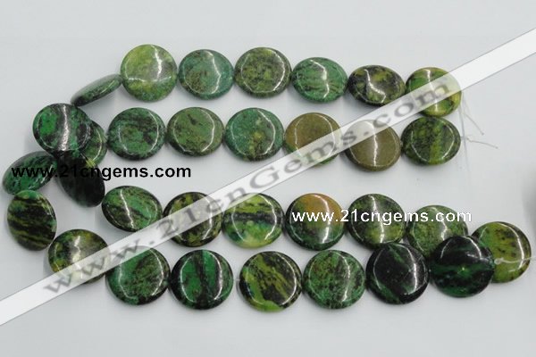 CTP09 15.5 inches 25mm flat round yellow green pine gemstone beads