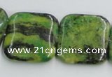 CTP12 15.5 inches 25*25mm square yellow green pine gemstone beads