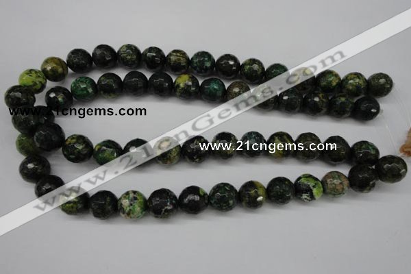 CTP215 15.5 inches 14mm faceted round yellow pine turquoise beads
