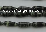 CTR10 15.5 inches 6*16mm faceted teardrop green silver line jasper beads