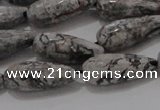 CTR102 15.5 inches 8*20mm faceted teardrop grey picture jasper beads