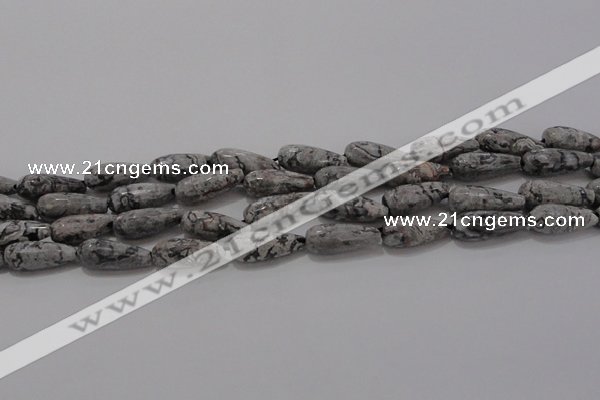 CTR102 15.5 inches 8*20mm faceted teardrop grey picture jasper beads