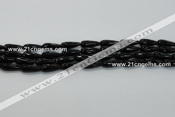 CTR109 15.5 inches 8*20mm faceted teardrop black agate beads