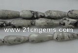 CTR11 15.5 inches 6*16mm faceted teardrop grey picture jasper beads