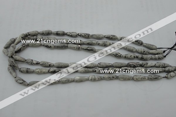 CTR11 15.5 inches 6*16mm faceted teardrop grey picture jasper beads