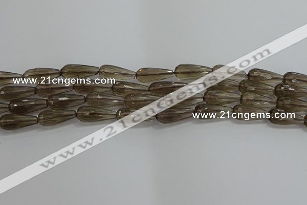 CTR110 15.5 inches 8*20mm faceted teardrop smoky quartz beads