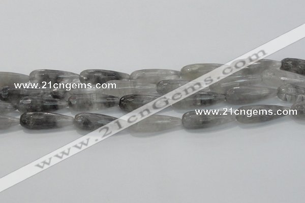 CTR131 15.5 inches 10*30mm faceted teardrop cloudy quartz beads