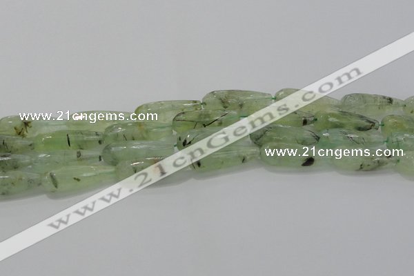 CTR136 15.5 inches 10*30mm faceted teardrop green rutilated quartz beads