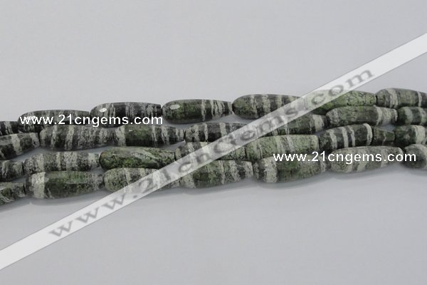 CTR140 15.5 inches 10*30mm faceted teardrop green silver line jasper beads