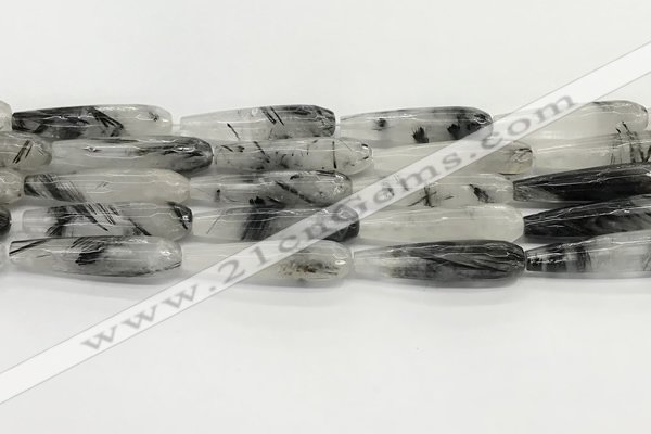 CTR157 15.5 inches 10*40mm faceted teardrop black rutilated quartz beads