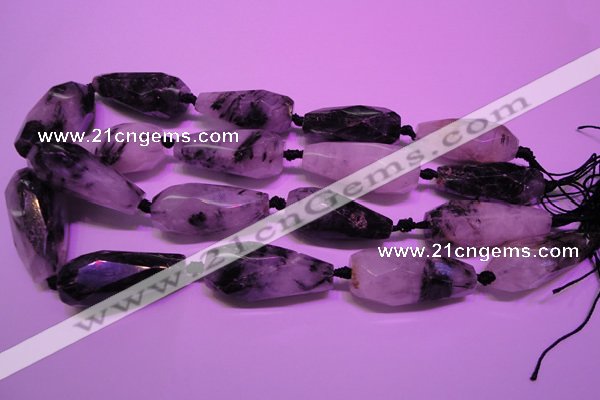 CTR207 16*35mm - 18*43mm faceted teardrop black rutilated quartz beads