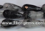 CTR302 15.5 inches 12*25mm faceted teardrop black rutilated quartz beads