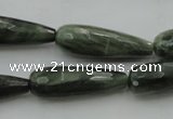 CTR35 15.5 inches 10*30mm faceted teardrop green hair stone beads