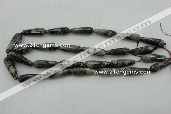 CTR37 15.5 inches 10*30mm faceted teardrop grey opal gemstone beads