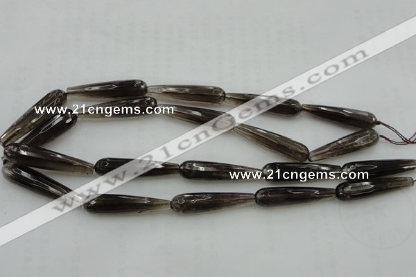 CTR42 15.5 inches 10*40mm faceted teardrop smoky quartz beads