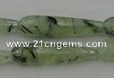 CTR43 15.5 inches 10*40mm faceted teardrop green rutilated quartz beads