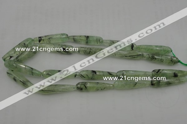 CTR43 15.5 inches 10*40mm faceted teardrop green rutilated quartz beads