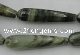 CTR49 15.5 inches 10*40mm faceted teardrop green hair stone beads