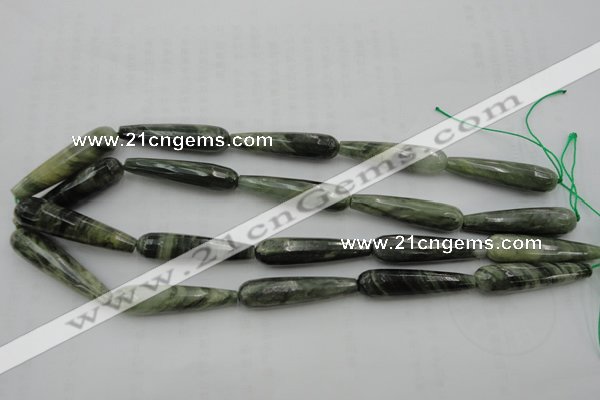 CTR49 15.5 inches 10*40mm faceted teardrop green hair stone beads