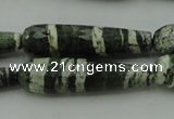 CTR53 15.5 inches 10*40mm faceted teardrop green silver line jasper beads