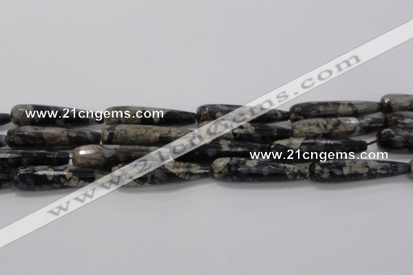 CTR60 15.5 inches 10*40mm faceted teardrop grey opal gemstone beads