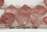 CTR601 Top drilled 10*10mm faceted briolette cherry quartz beads