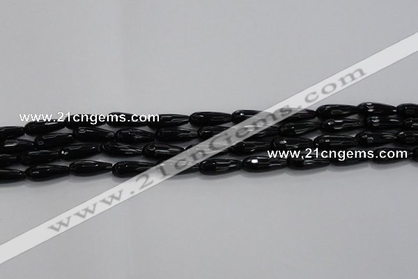 CTR82 15.5 inches 6*16mm faceted teardrop black agate beads