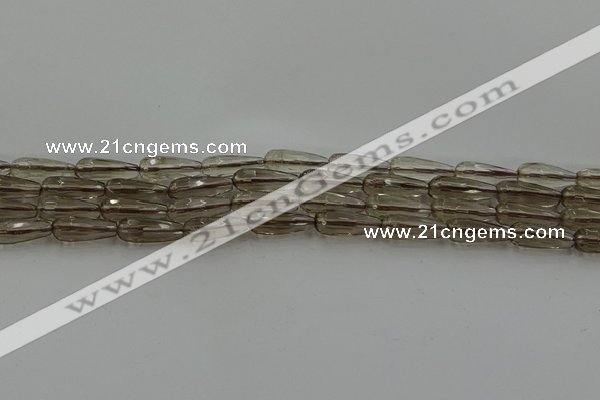 CTR85 15.5 inches 6*16mm faceted teardrop smoky quartz beads