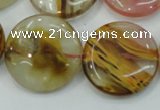 CTS50 15.5 inches 25mm flat round tigerskin glass beads wholesale