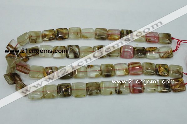 CTS52 15.5 inches 15*15mm square tigerskin glass beads wholesale