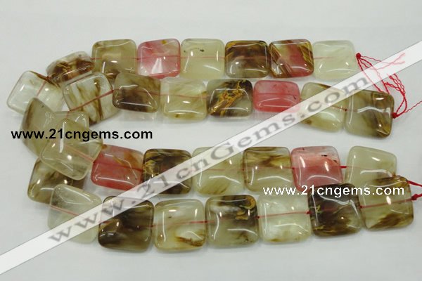 CTS53 15.5 inches 25*25mm square tigerskin glass beads wholesale