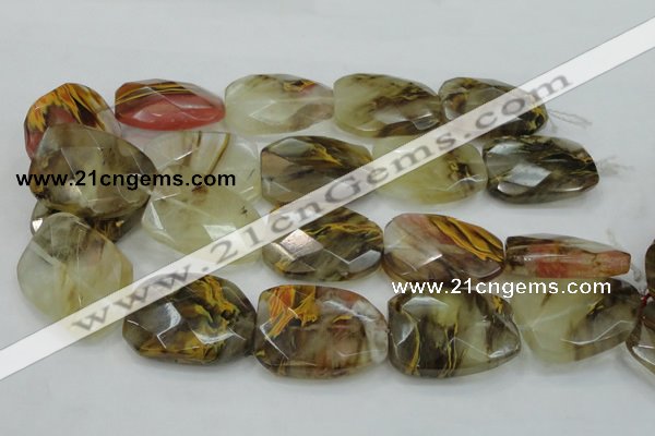 CTS54 30*40mm faceted & twisted rectangle tigerskin glass beads