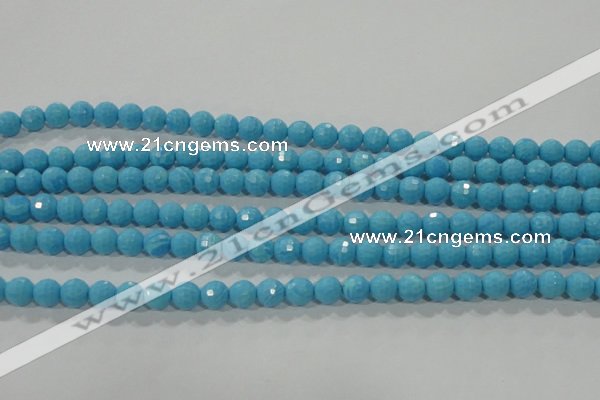 CTU2590 15.5 inches 4mm faceted round synthetic turquoise beads
