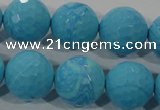 CTU2596 15.5 inches 16mm faceted round synthetic turquoise beads